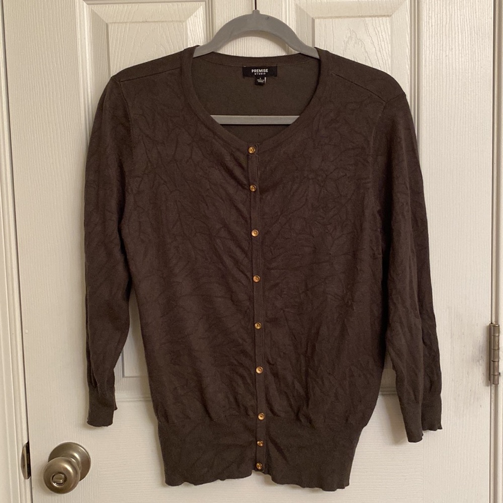 Premise Studio Olive Green Long Sleeve Cardigan Sweater Rayon Nylon Size Large